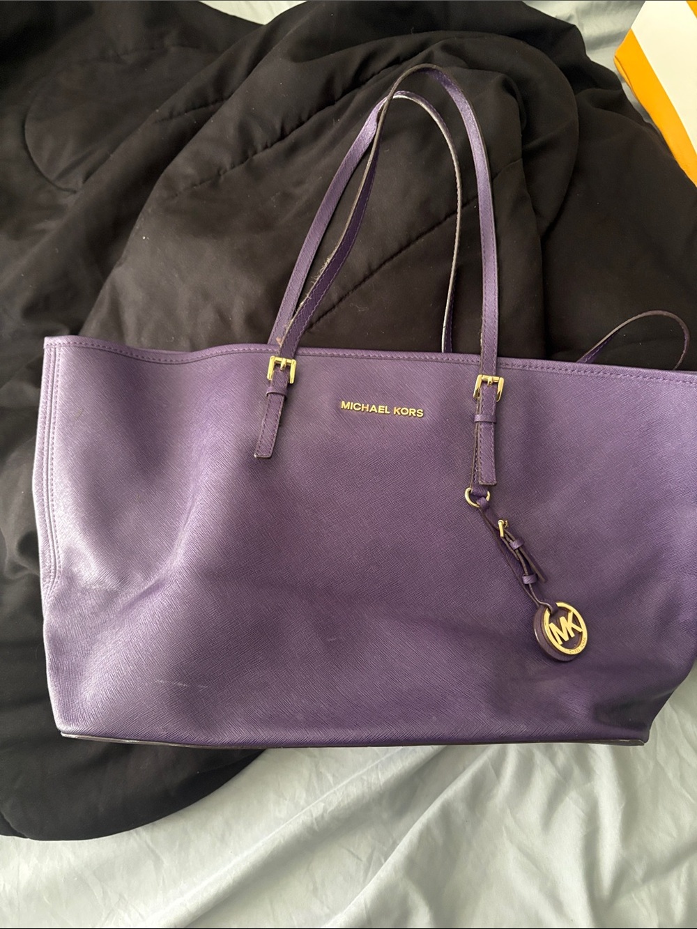 Michael Kors Plum Leather Tote with Gold Accents